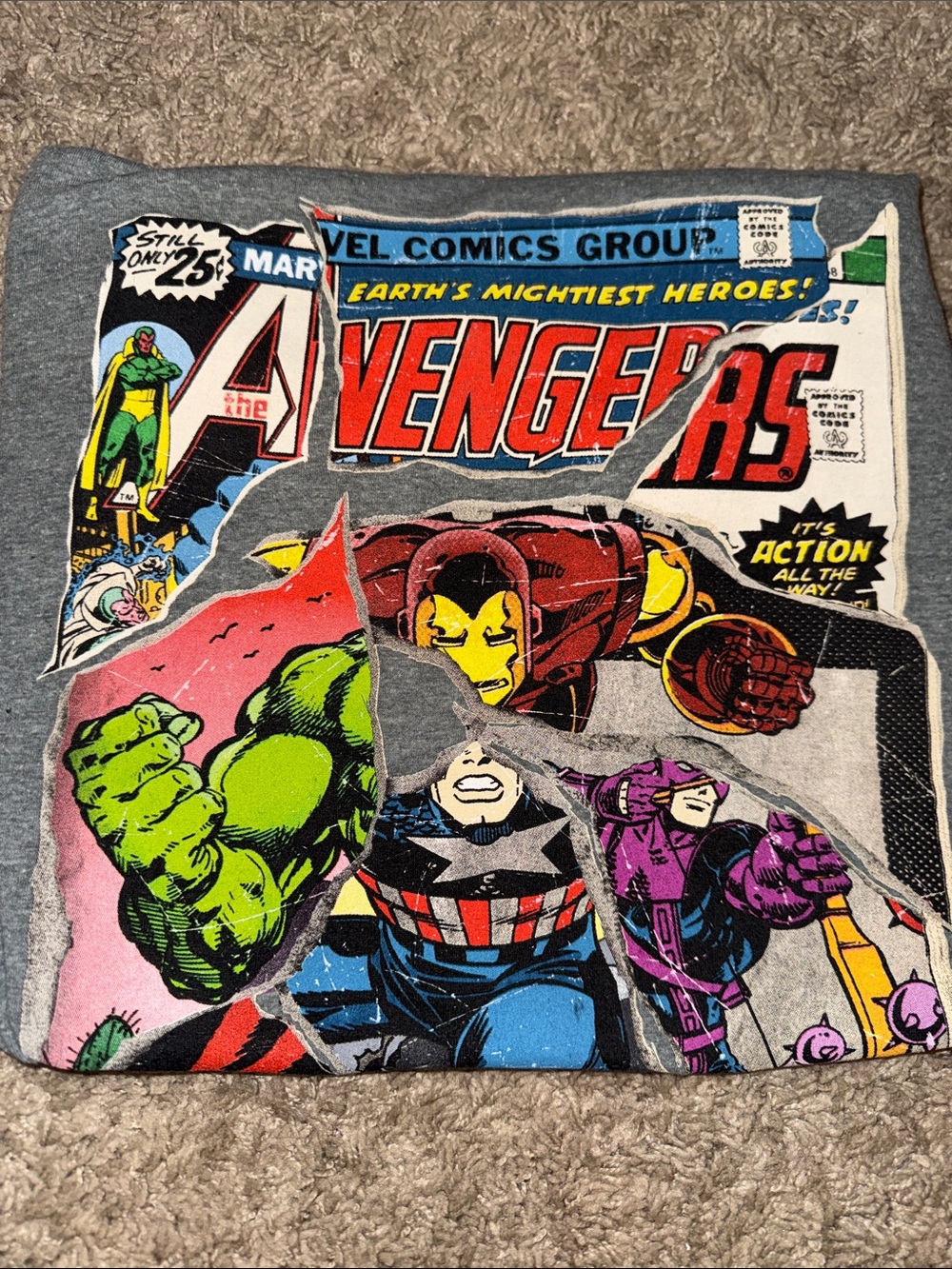 Marvel Grey Short Sleeve Avengers Comic Graphic Tee